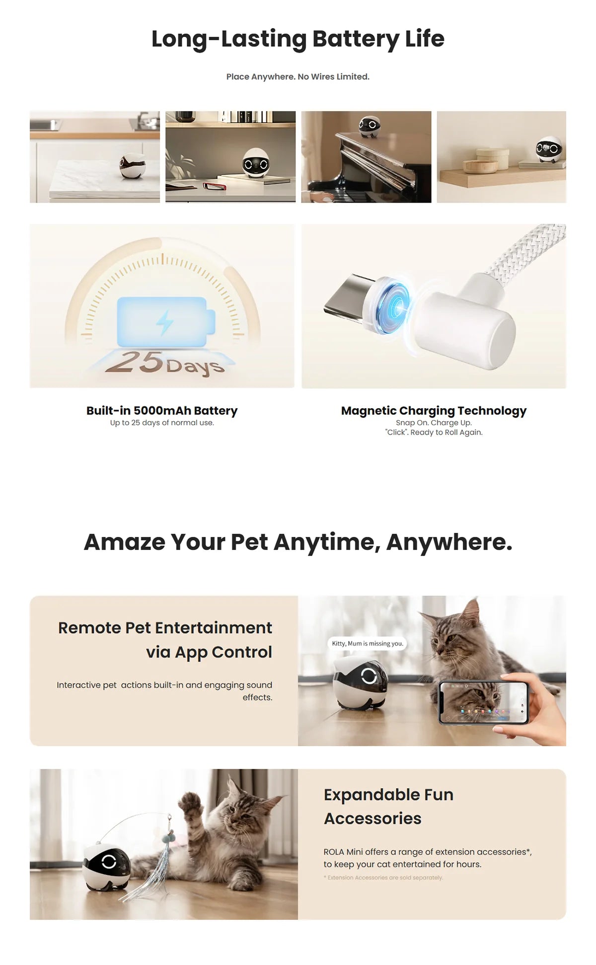 ROLA Mini 2K Wi-Fi Camera Robot with Motion Tracking & 2-Way Audio
