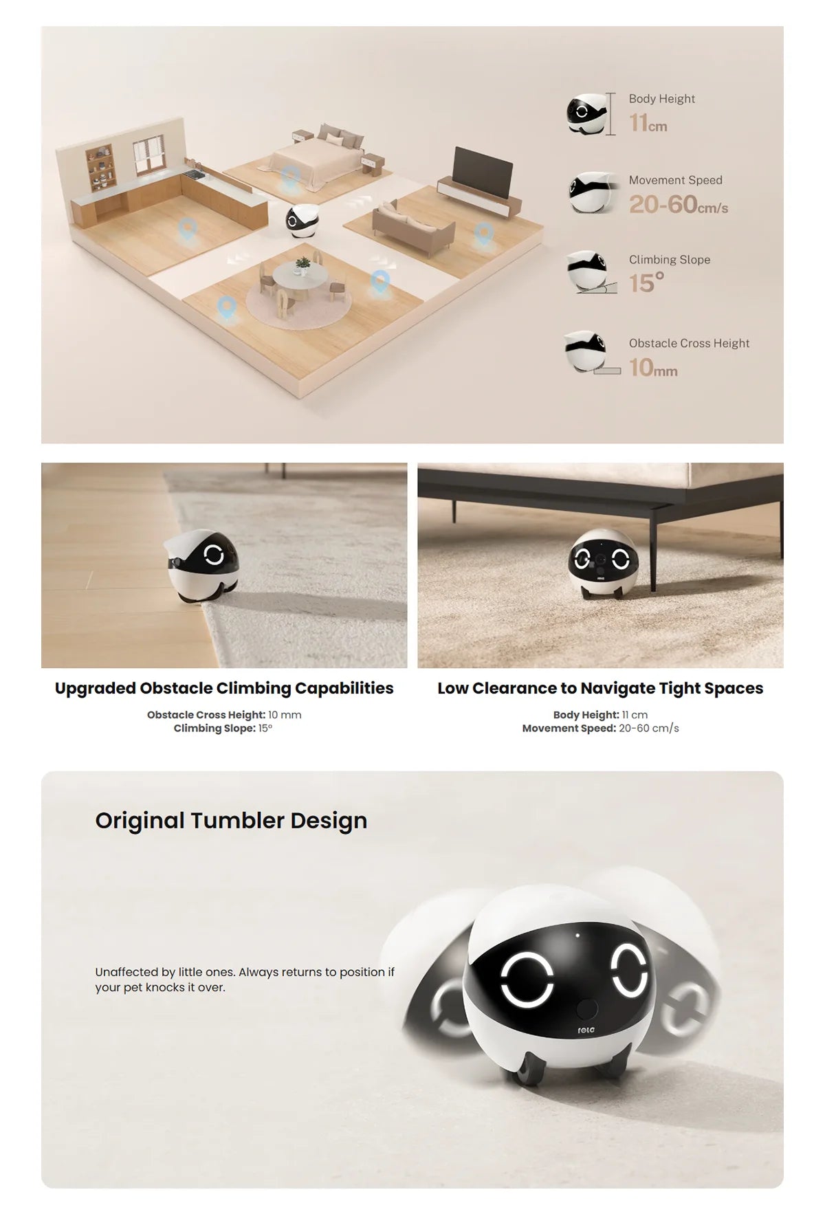ROLA Mini 2K Wi-Fi Camera Robot with Motion Tracking & 2-Way Audio