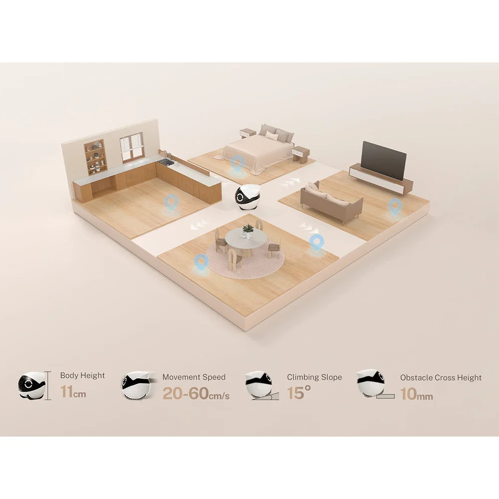 ROLA Mini 2K Wi-Fi Camera Robot with Motion Tracking & 2-Way Audio